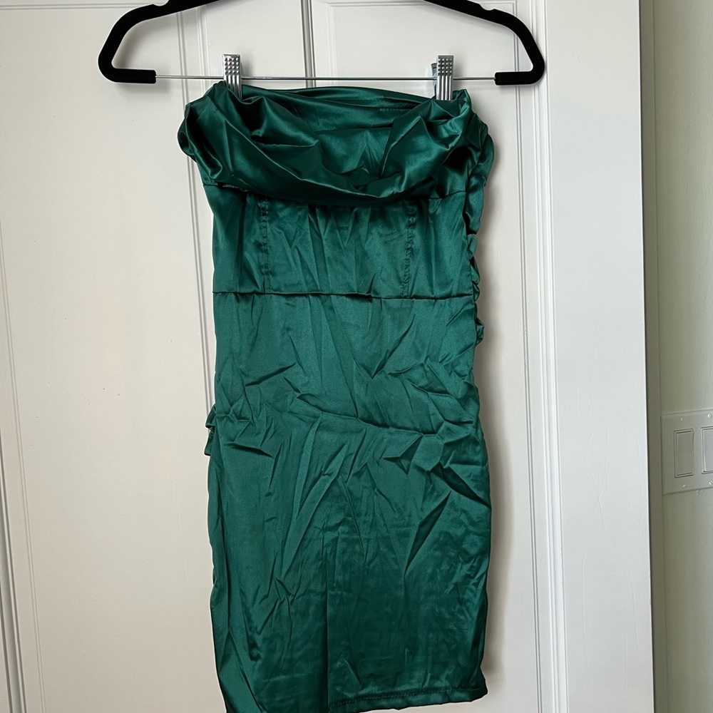 Green strapless mini dress